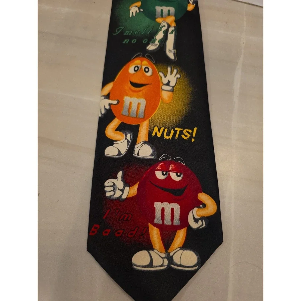 M&M's Brand‎ Character Slogans Novelty Tie Necktie Black 100% Polyester B1